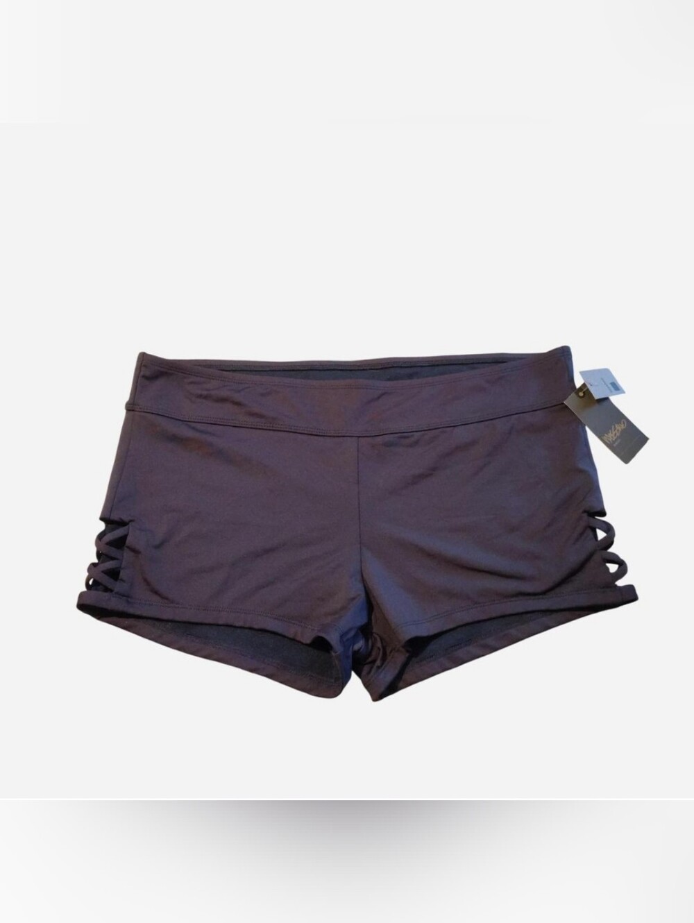 Women's Black Swim Bike Shorts with Side Lattice Trim